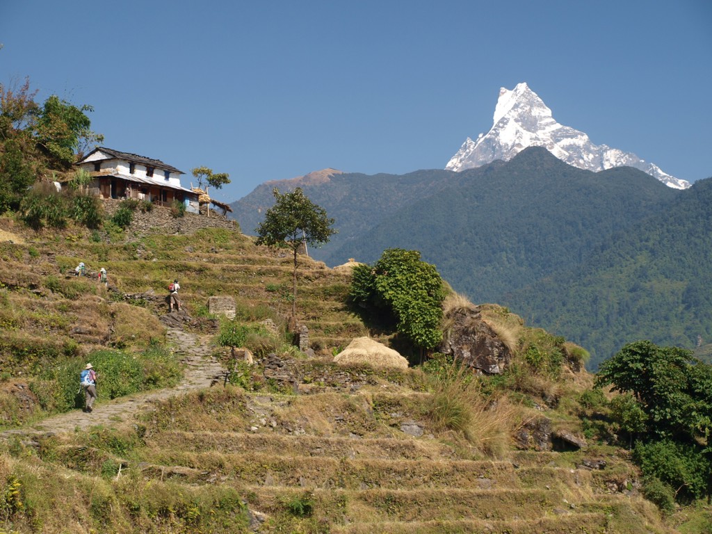 Familiereis Nepal uitzicht Machapuchare